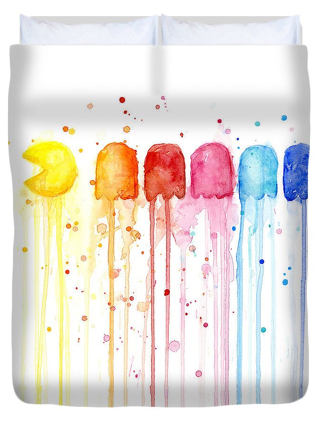 Pacman Watercolor Rainbow 3D Customized Duvet Cover Bedding Sets