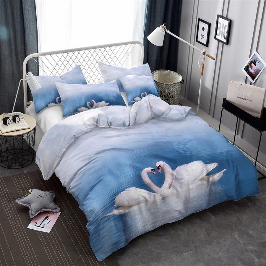 Pair Ofwans On A Lake 3D Customized Duvet Cover Bedding Sets