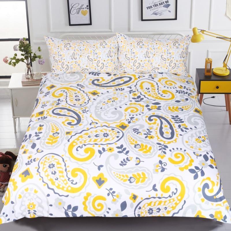 Paisley Floral Yellow Leaves ART HOP 3D Customized Duvet Cover Bedding Sets