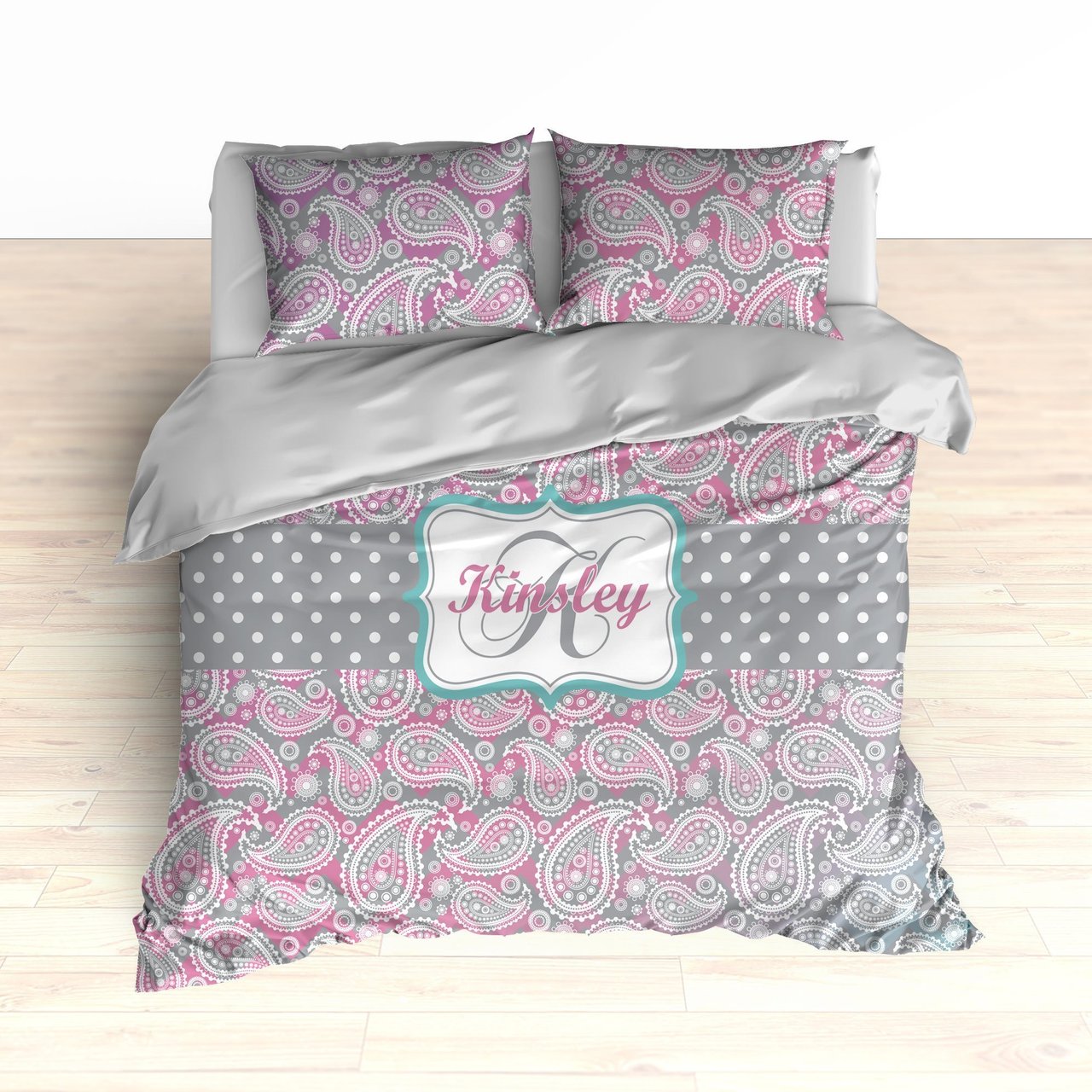 Paisley Pattern Bedding, Ombre Color Gradient, Purple, Pink and Teal, Duvet or Comforter Set