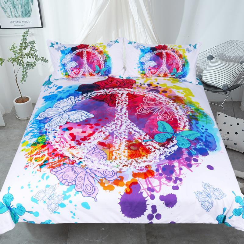 Peace and Love Watercolor Butterfly 3D Customized Duvet Cover Bedding Sets