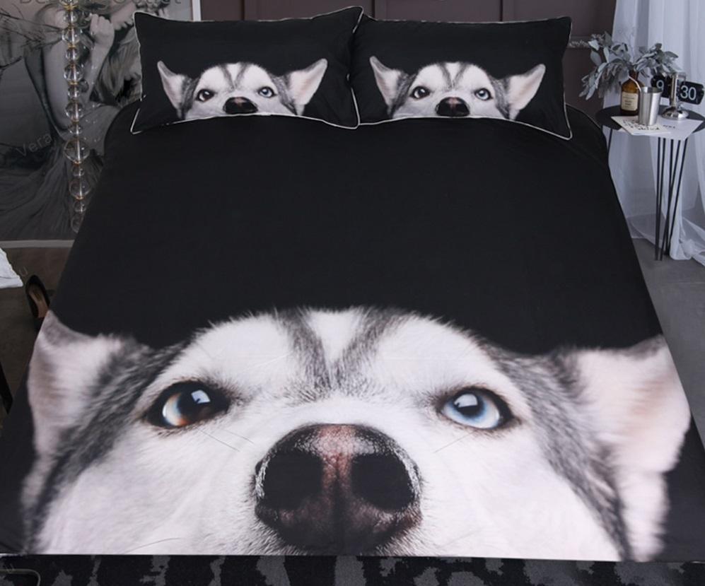 Peeping Husky Black Background ART HOP 3D Customized Duvet Cover Bedding Sets
