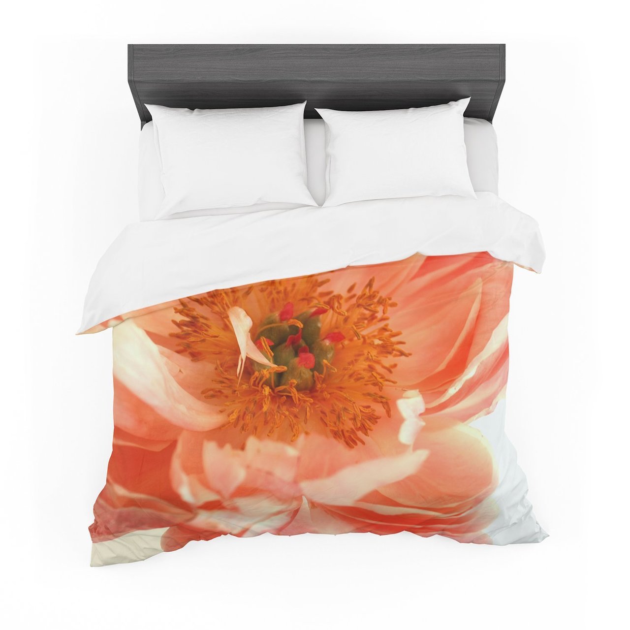 Pellerina Design ‘Blushing Peony’ Coral White Featherweight3D Customized Duvet Cover Bedding Sets