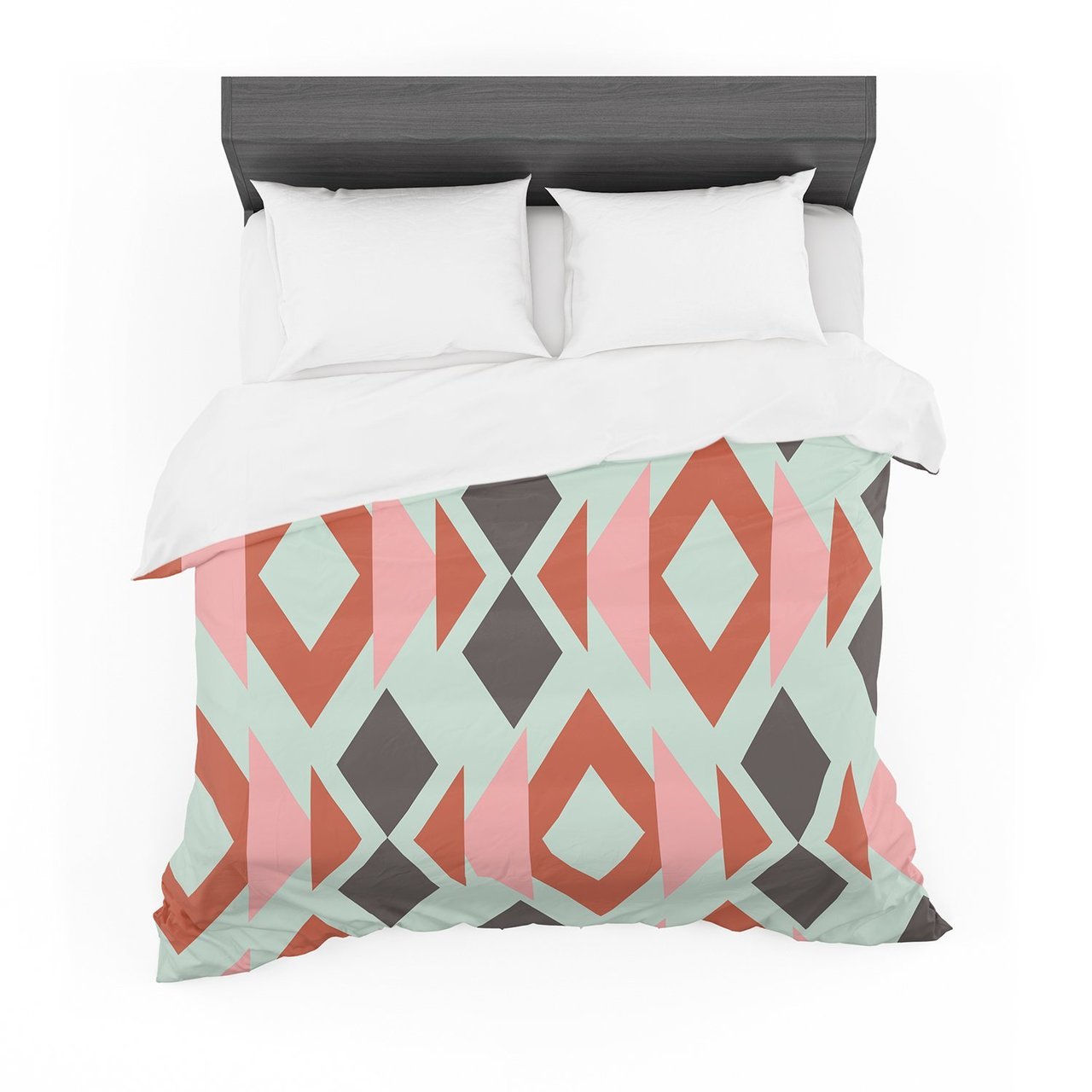 Pellerina Design ‘Coral Mint Triangle Weave’ Orange Teal Featherweight3D Customized Duvet Cover Bedding Sets