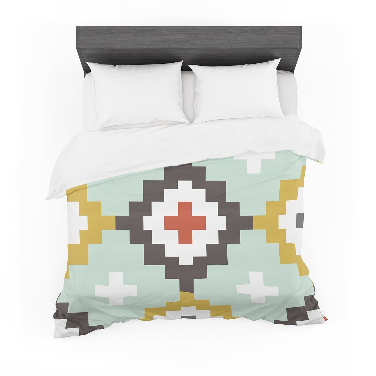 Pellerina Design ‘Gold Mint Moroccan Diamonds’ Yellow Green Featherweight3D Customized Duvet Cover Bedding Sets