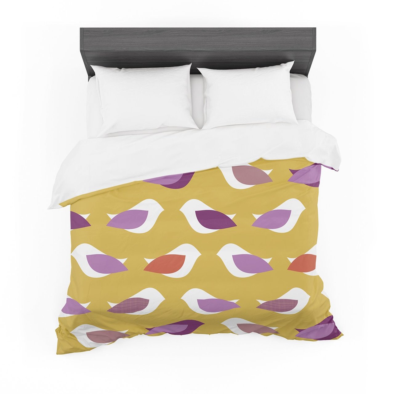 Pellerina Design ‘Golden Orchid Birds’ Yellow Purple Featherweight3D Customized Duvet Cover Bedding Sets