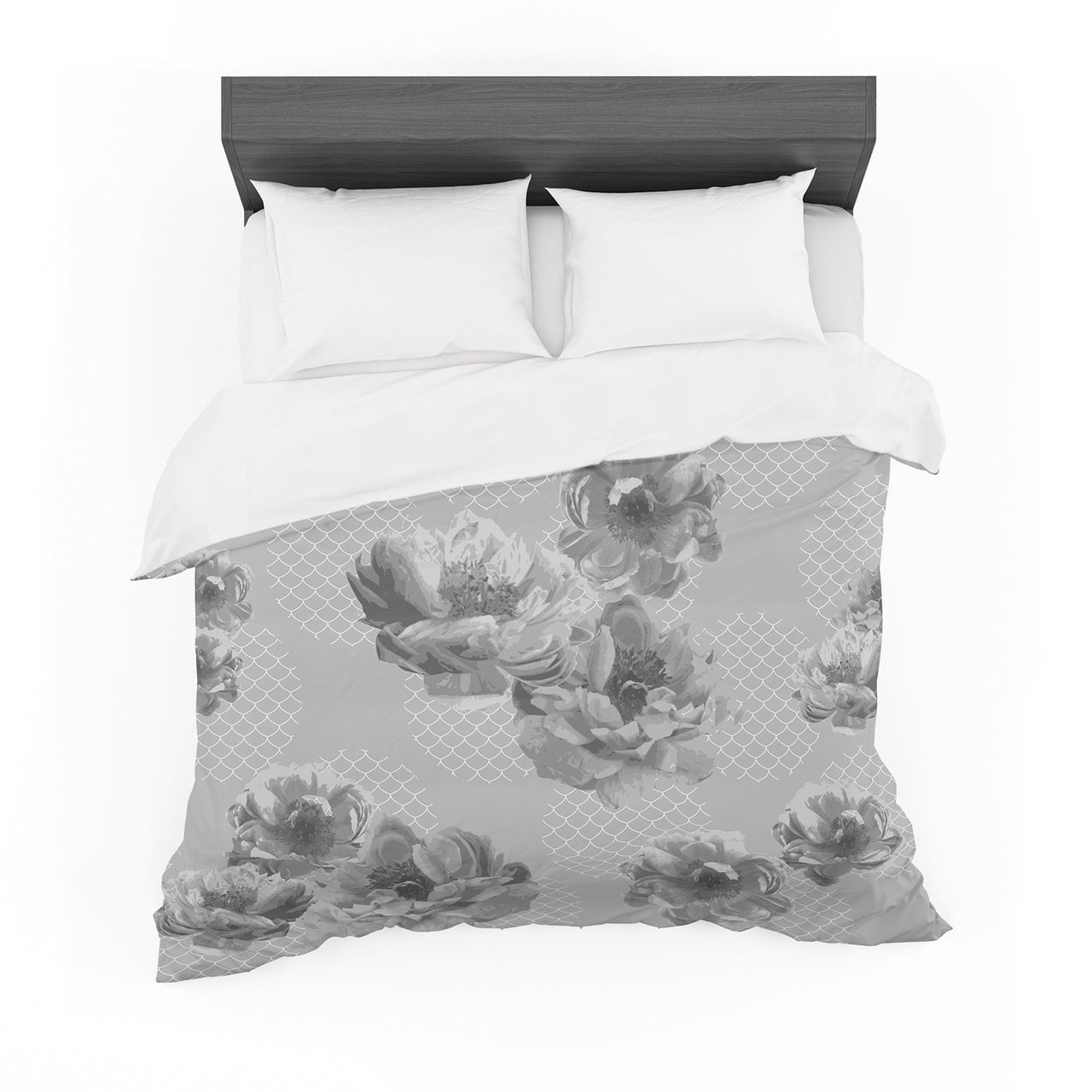 Pellerina Design ‘Lace Peony in Gray’ Grey Floral Featherweight3D Customized Duvet Cover Bedding Sets