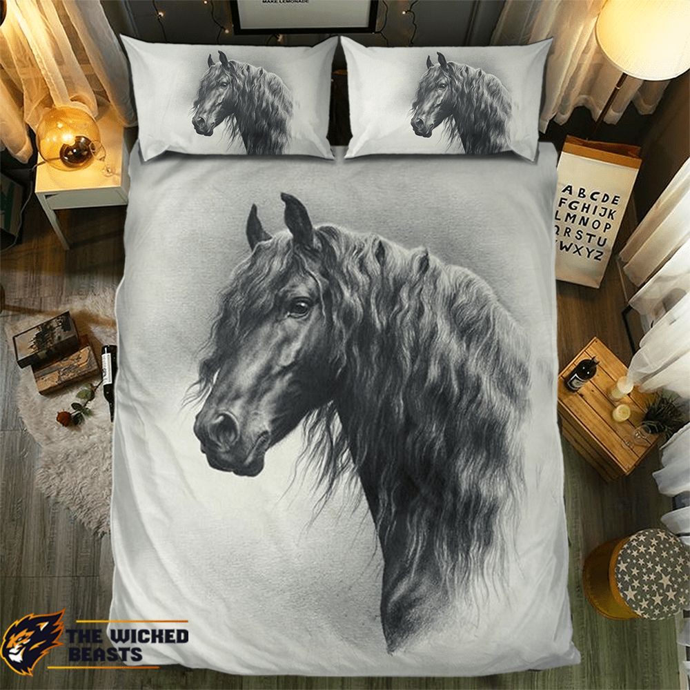 Pencil Friesian Horse 0917123D Customized Duvet Cover Bedding Sets