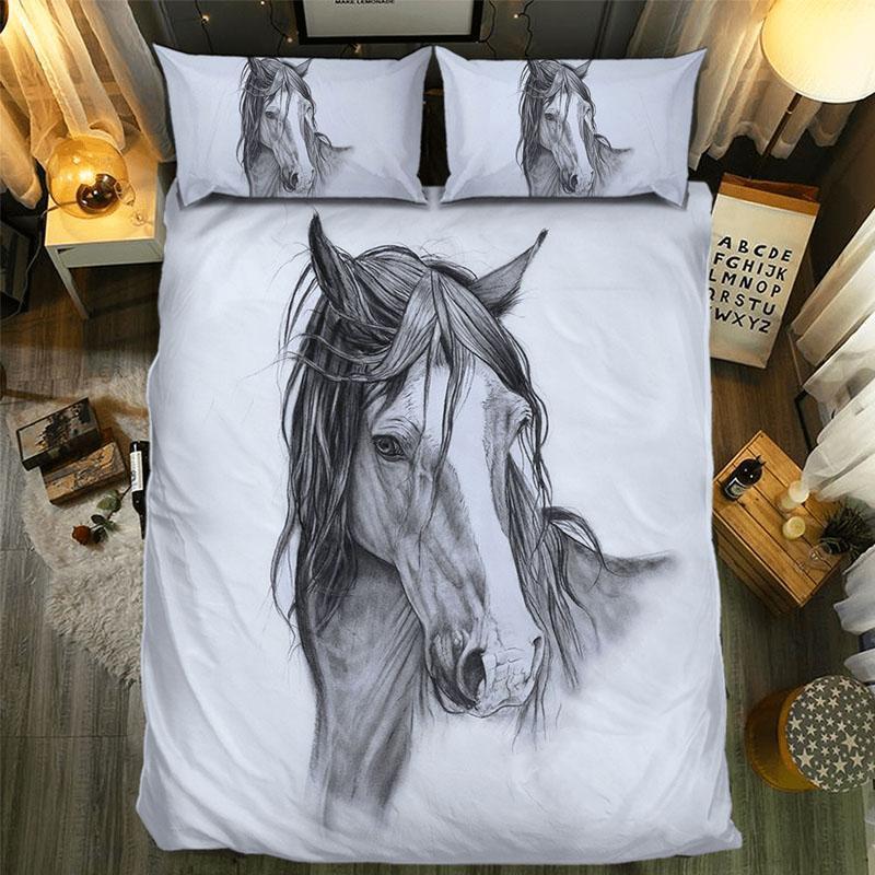 Pencil Horse Portrait 0915033D Customized Duvet Cover Bedding Sets
