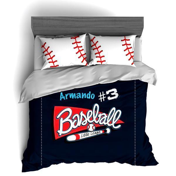Personalized Baseball Bedding Set, Custom Duvet or Comforter Sets for Baseball Themed Bedroom