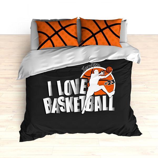 Personalized Basketball Bedding, I Love Basketball, Custom Basketball Duvet or Comforter Sets
