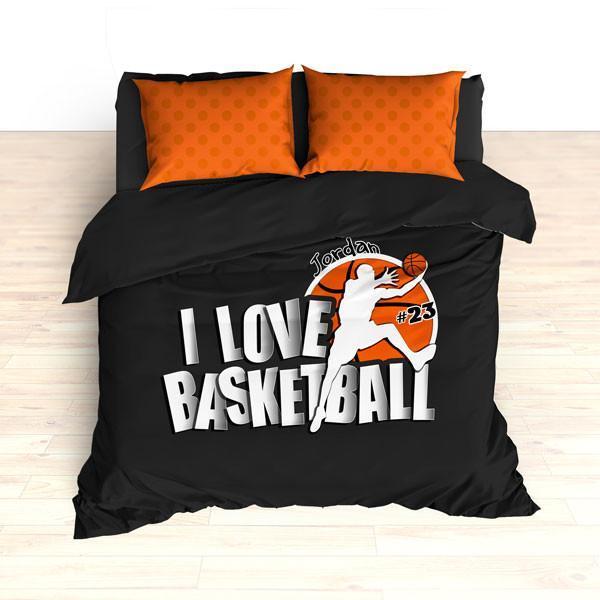 Personalized Basketball Bedding, I Love Basketball Dots, Custom Duvet or Comforter Sets