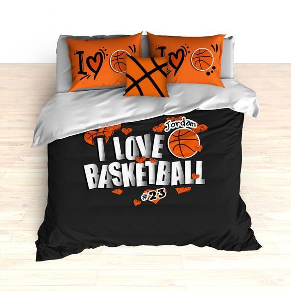 Personalized Basketball Bedding, I Love Basketball Hearts Bedding