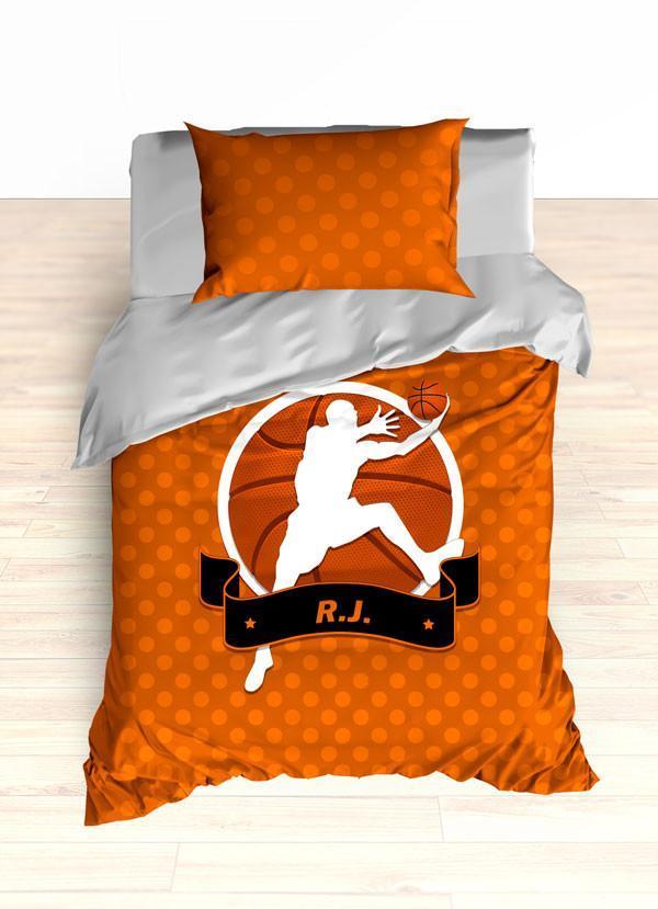 Personalized Basketball Bedding, Orange Basketball Dots, Custom Duvet or Comforter Set