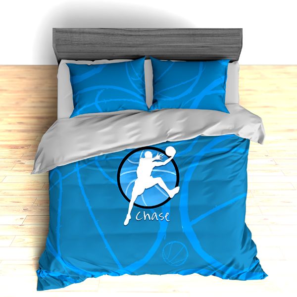 Personalized Basketball Stripes Theme Bedding, Basketball Player Silhouette Duvet or Comforter Sets