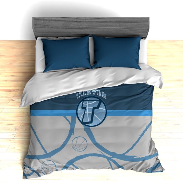 Personalized Basketball Theme Bedding, Basketball Outline Duvet or Comforter Sets