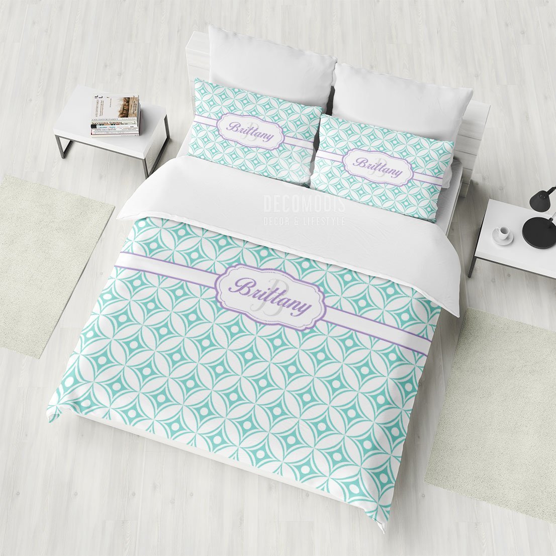 Personalized Bedding, Retro Monogrammed Duvet Cover Set, Retro Pattern Bedding with Name, Classic Bedspread