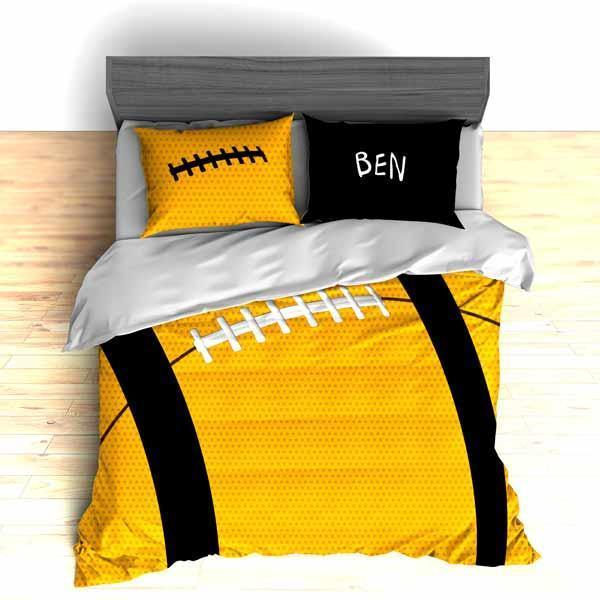Personalized Football Team Colors Themed Bedding, Duvet or Comforter Sets, Gold and Black