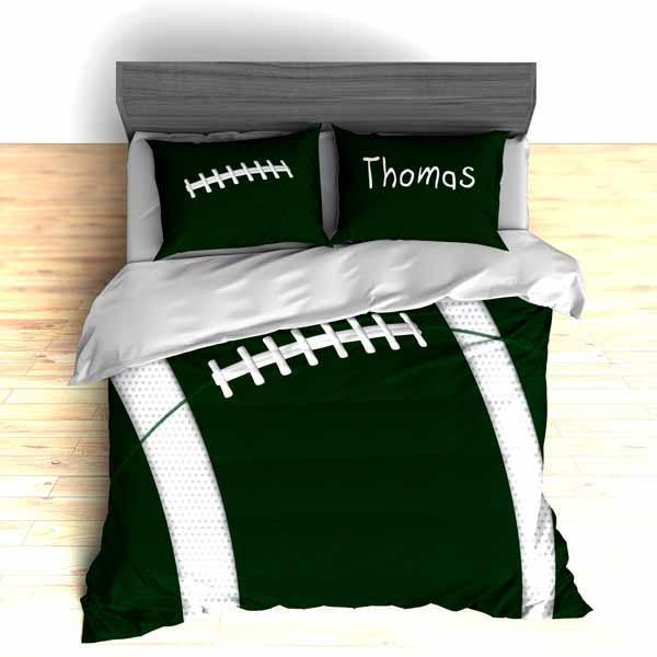 Personalized Football Team Colors Themed Bedding, Duvet or Comforter Sets, Green and White
