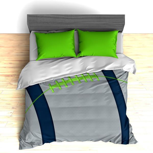 Personalized Football Team Colors Themed Bedding, Duvet or Comforter Sets, Green, Teal or Grey