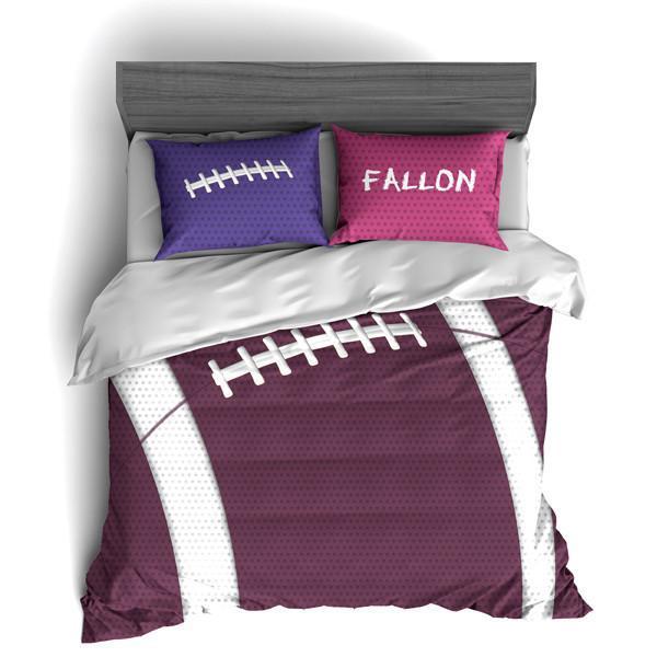 Personalized Football Team Colors Themed Bedding, Duvet or Comforter Sets, Purple and Pink