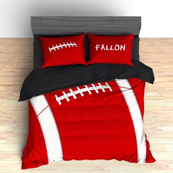 Personalized Football Team Colors Themed Bedding, Duvet or Comforter Sets, Red and Black