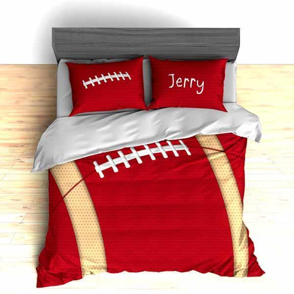 Personalized Football Team Colors Themed Bedding, Duvet or Comforter Sets, Red and Metallic Gold