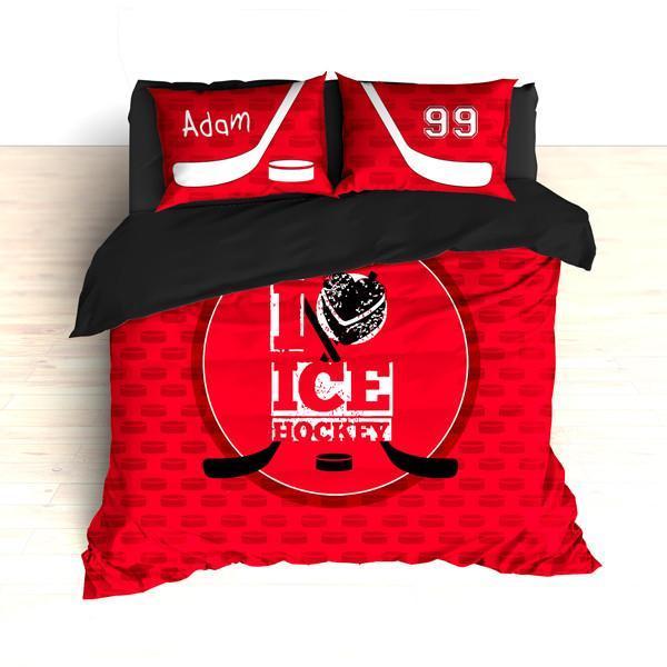 Personalized Hockey Bedding, Custom Duvet or Comforter Sets for Hockey Themed Bedroom