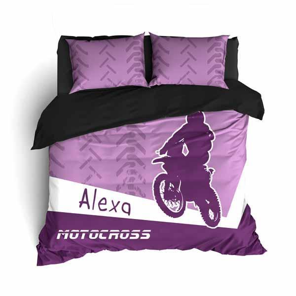 Personalized Motocross Comforter or Duvet, Motocross Bedding, Dirt Bike, Freestyle Motocross, Purple