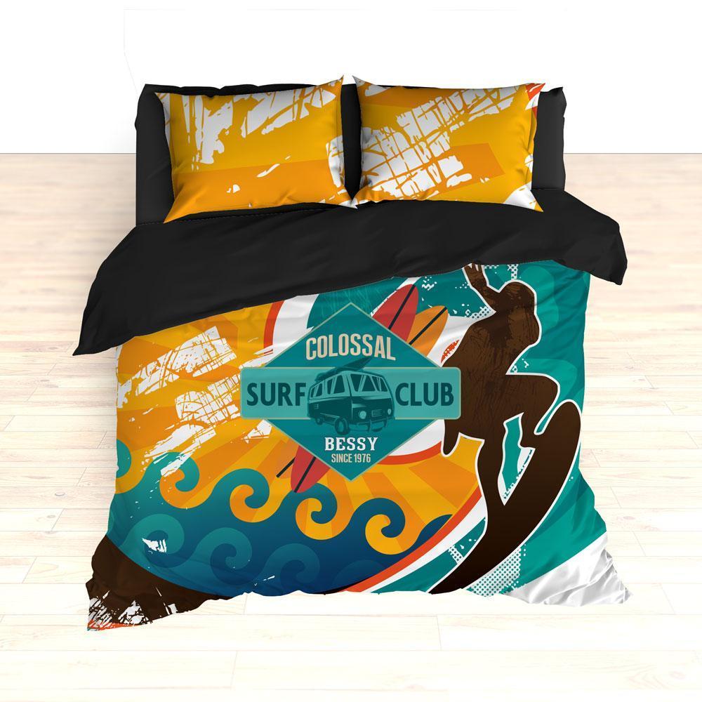 Personalized Retro Surfer Bedding, Surfing, Duvet or Comforter Set