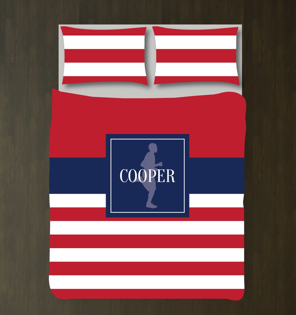 Personalized Rugbytriped Running Custom Gift for Boys and Teen Athletes Runner Themed Bedroom Decor Track Cross Country Marathon Run White, Navy, Brick Red3D Customized Duvet Cover Bedding Sets