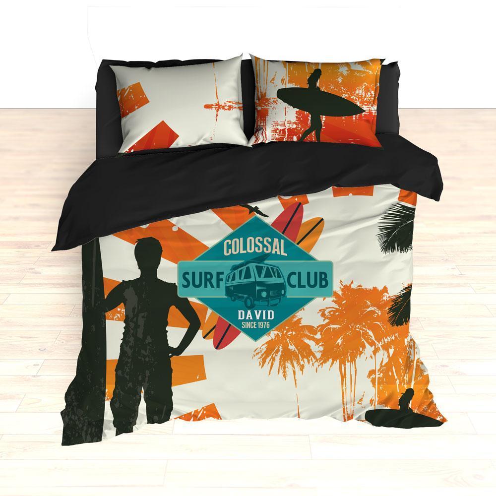 Personalized Surfing Bedding, Retro Surfer, Duvet or Comforter Set