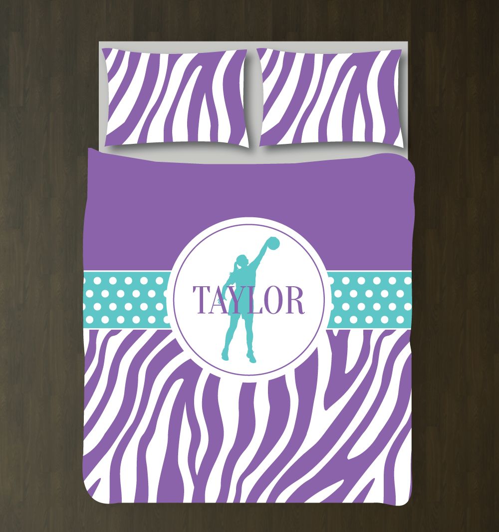 Personalized Zebra Print Basketball Custom Gift for Girls and Teen Athletes Basketball Player Themed Bedroom Decor White, Amethyst Purple, Pool3D Customized Duvet Cover Bedding Sets