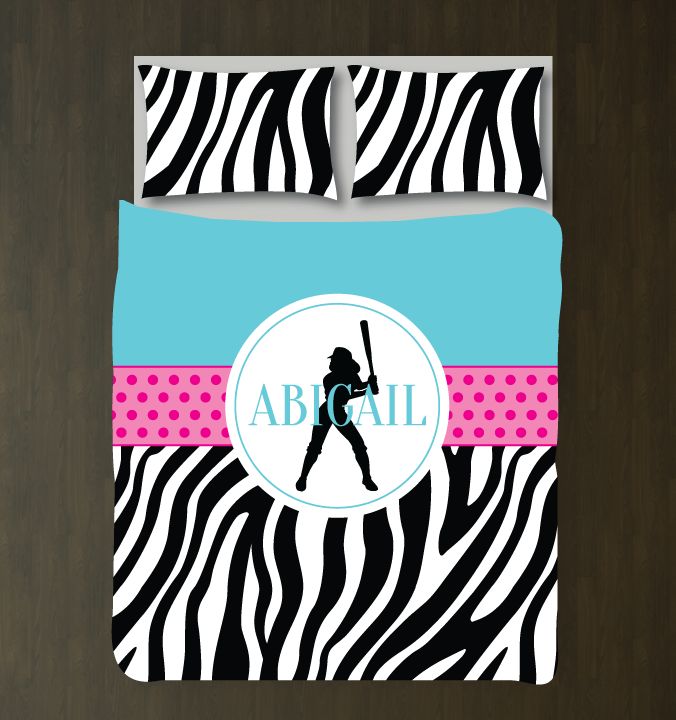 Personalized Zebra Printoftball for Girls andhams for Teens oftball Player Gift ports Team Decor Black, White, Hot Pink, Aqua3D Customized Duvet Cover Bedding Sets