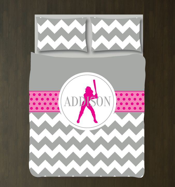 Personalizedoftball for Girls andhams for Teens oftball Player Gift ports Team Decor White, Hot Pink, Grey3D Customized Duvet Cover Bedding Sets