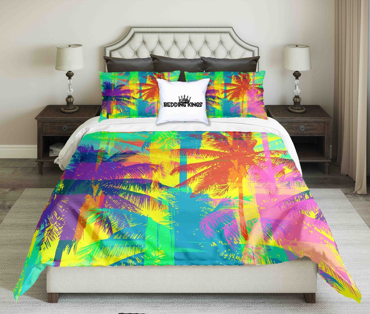 Pink And Purple Palm Trees In Crazy Colour Design | kings3D Customized Duvet Cover Bedding Sets