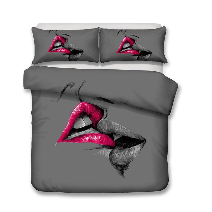 Pink & Grey Lips 3D Customized Duvet Cover Bedding Sets