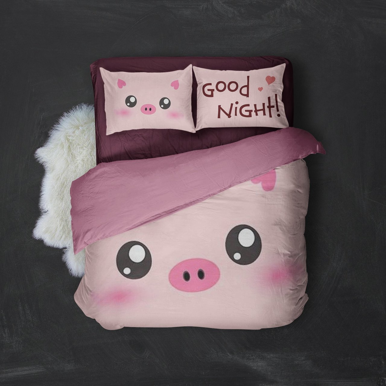 Pink Pig o Cute Good Night 3D Customized Duvet Cover Bedding Sets