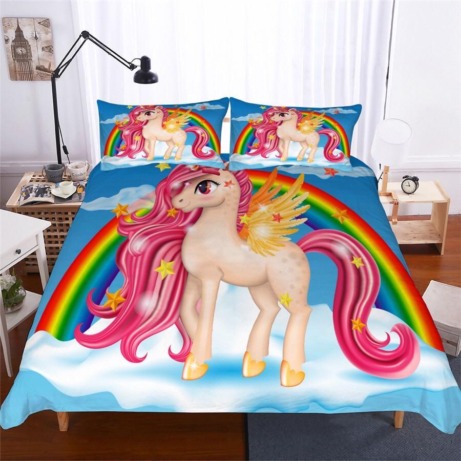 Pink Unicorn & Rainbow 3D Customized Duvet Cover Bedding Sets