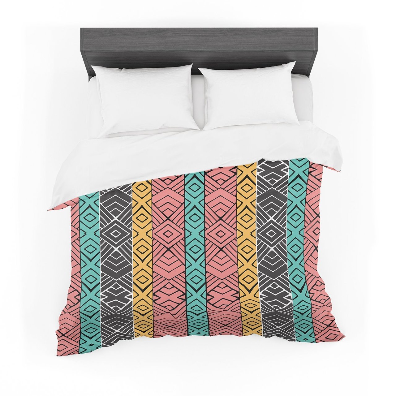 Pom Graphic Design ‘Artisian’ Pink Teal Cotton3D Customized Duvet Cover Bedding Sets