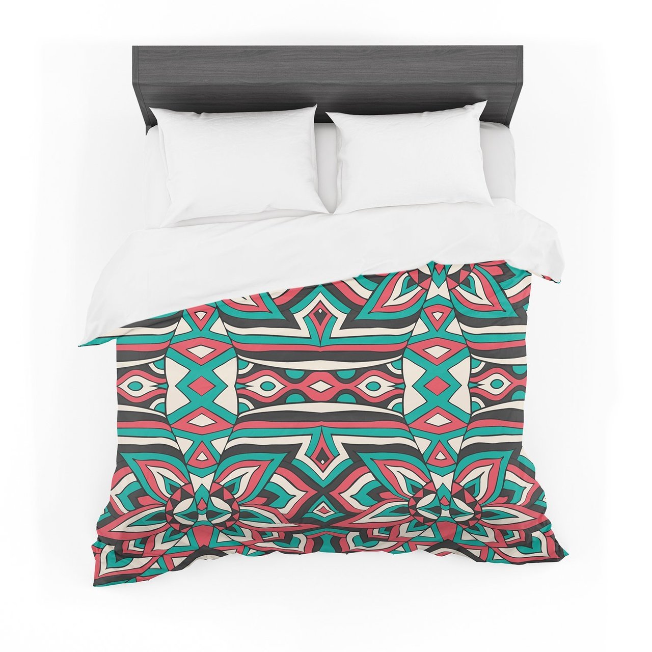 Pom Graphic Design ‘Ethnic Floral Mosaic’ Teal Red Cotton3D Customized Duvet Cover Bedding Sets