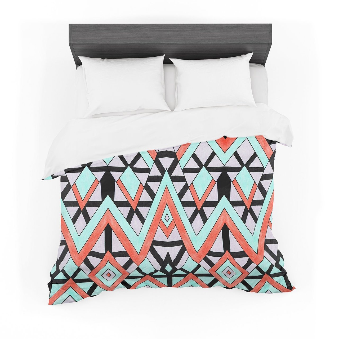 Pom Graphic Design ‘Geometric Mountains’ Orange Teal Featherweight3D Customized Duvet Cover Bedding Sets