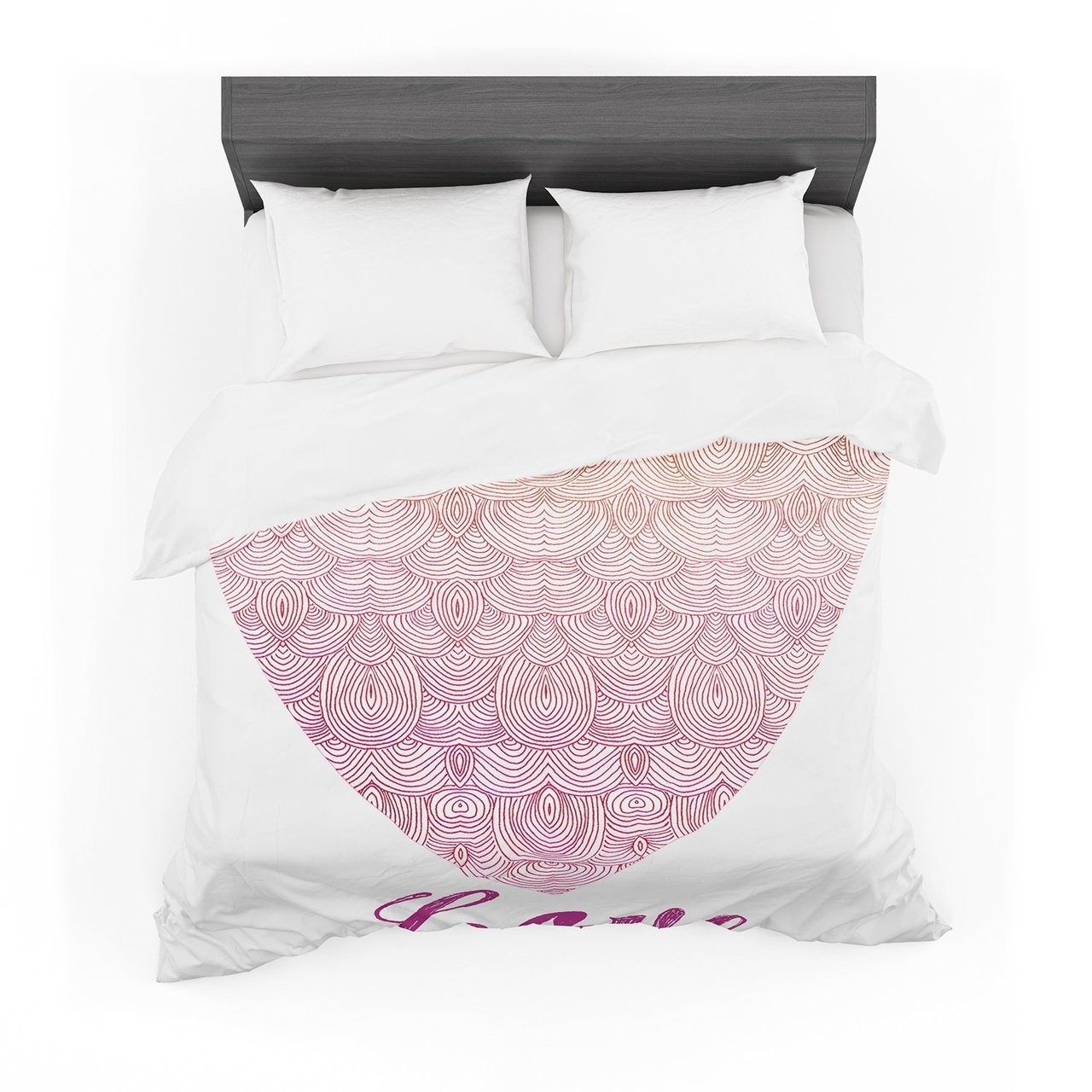 Pom Graphic Design ‘Love’ Pink White Cotton3D Customized Duvet Cover Bedding Sets