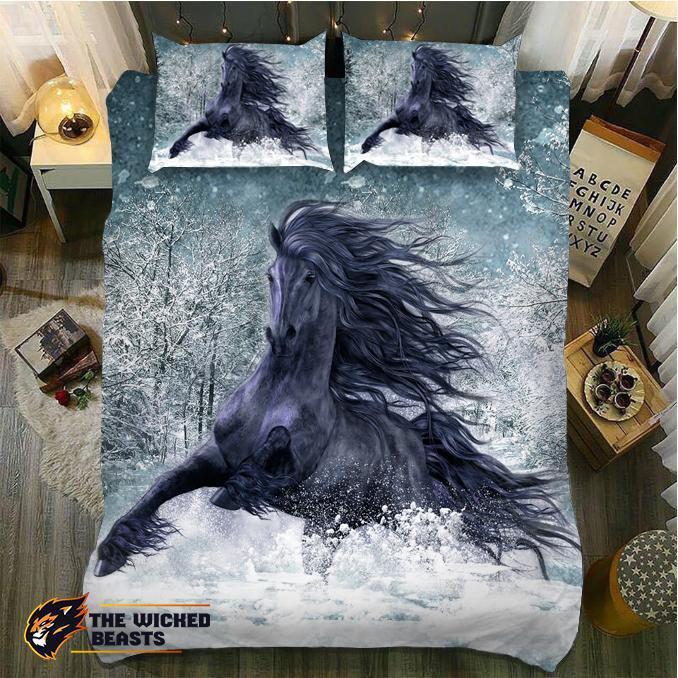 Powerful Black Horse Winters3D Customized Duvet Cover Bedding Sets