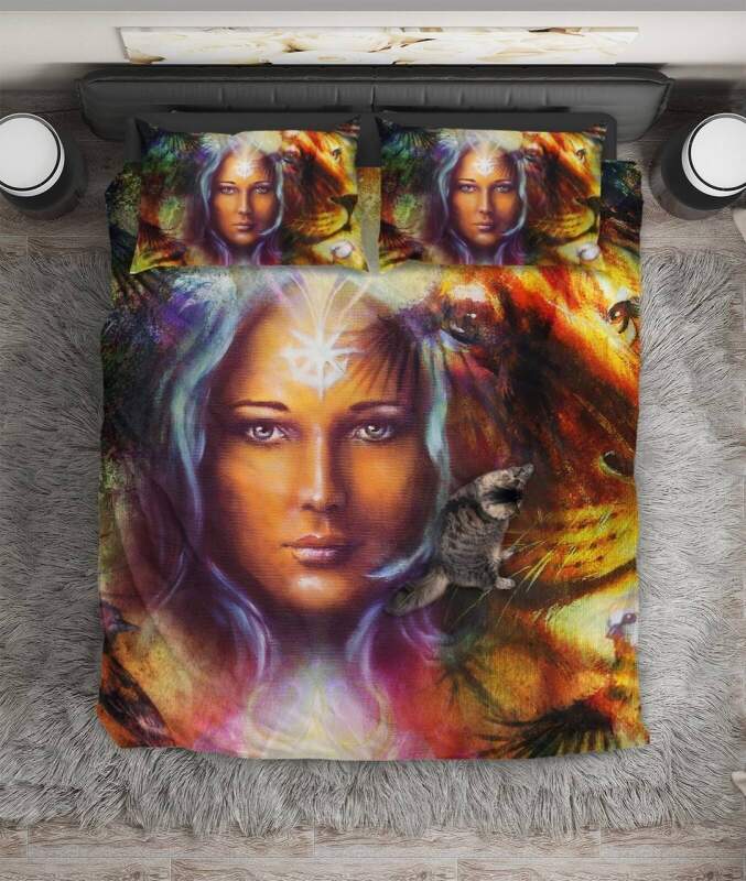 Powerful orceress With Wolf ART HOP 3D Customized Duvet Cover Bedding Sets