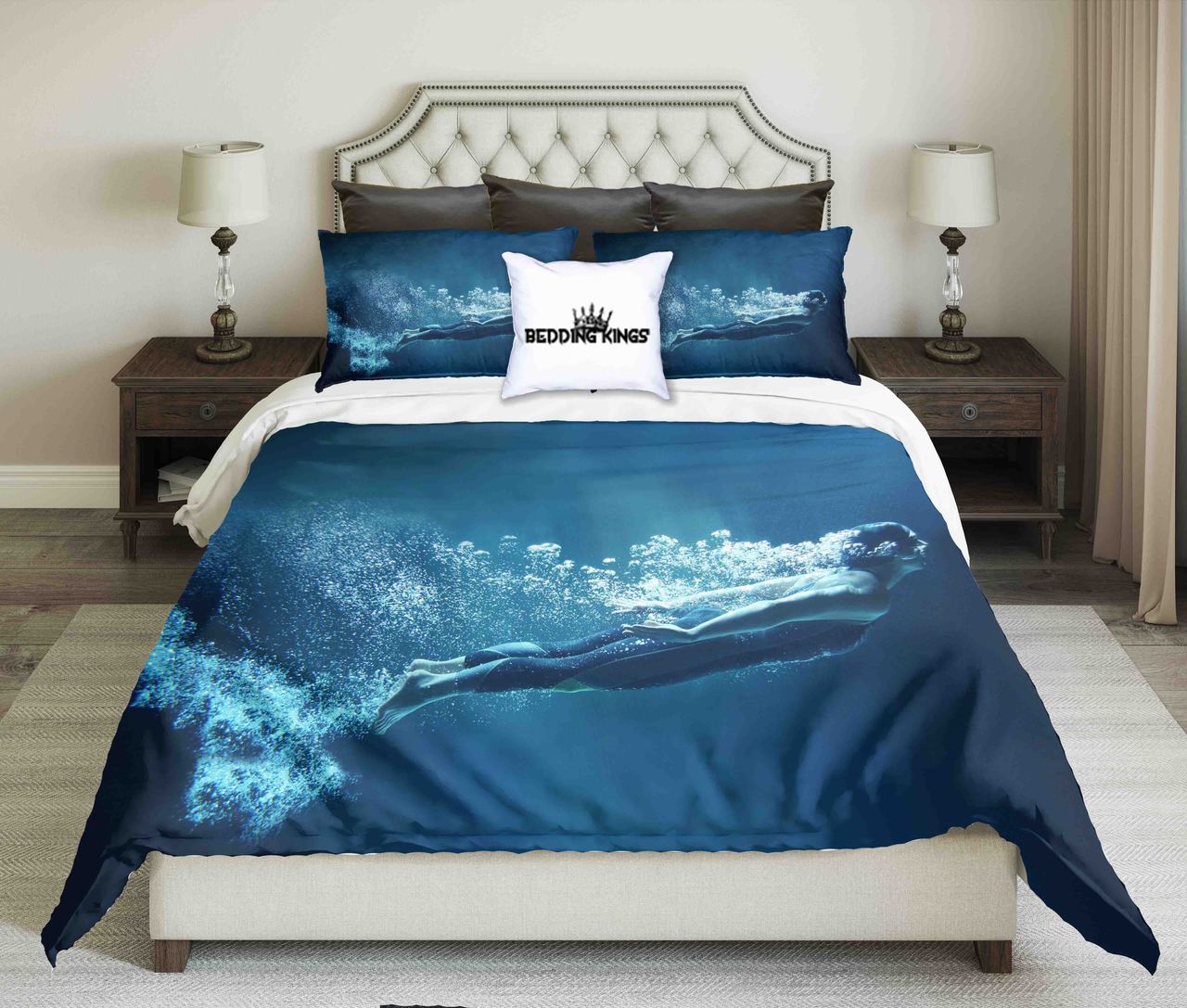Professionalwimmer Under Water In Abyss Design | kings3D Customized Duvet Cover Bedding Sets