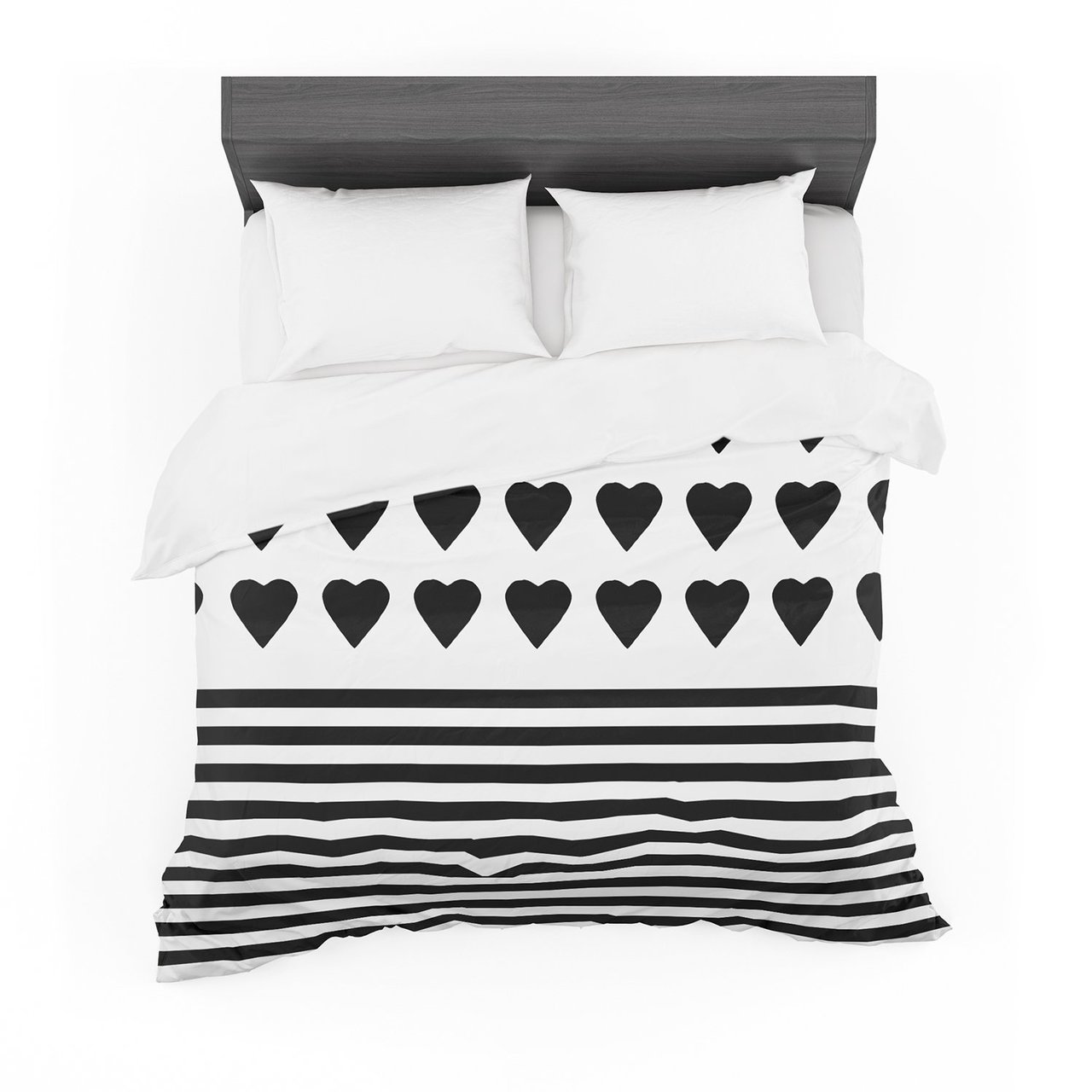 Project M ‘Hearttripes Black and White’ Monochrome Lines Cotton3D Customized Duvet Cover Bedding Sets