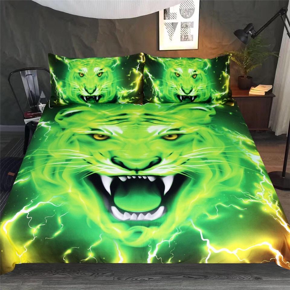 Psychedelic Green Tiger 3D Customized Duvet Cover Bedding Sets
