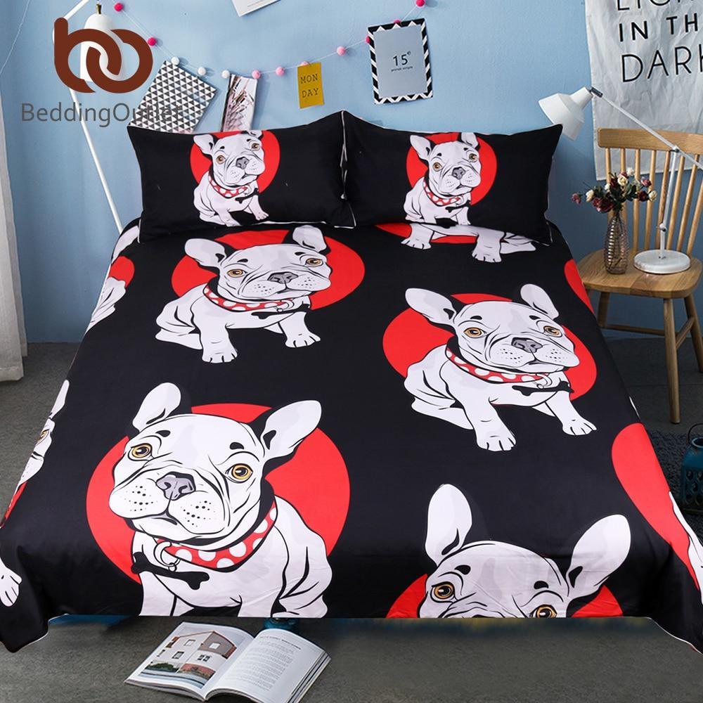 Pug Dog Cartoon Pet Bulldog et for Kids Bedclothes Queen Black and Red Home Textiles3D Customized Duvet Cover Bedding Sets