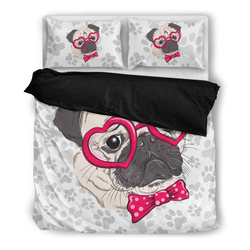 Pug With Glasses 3D Customized Duvet Cover Bedding Sets